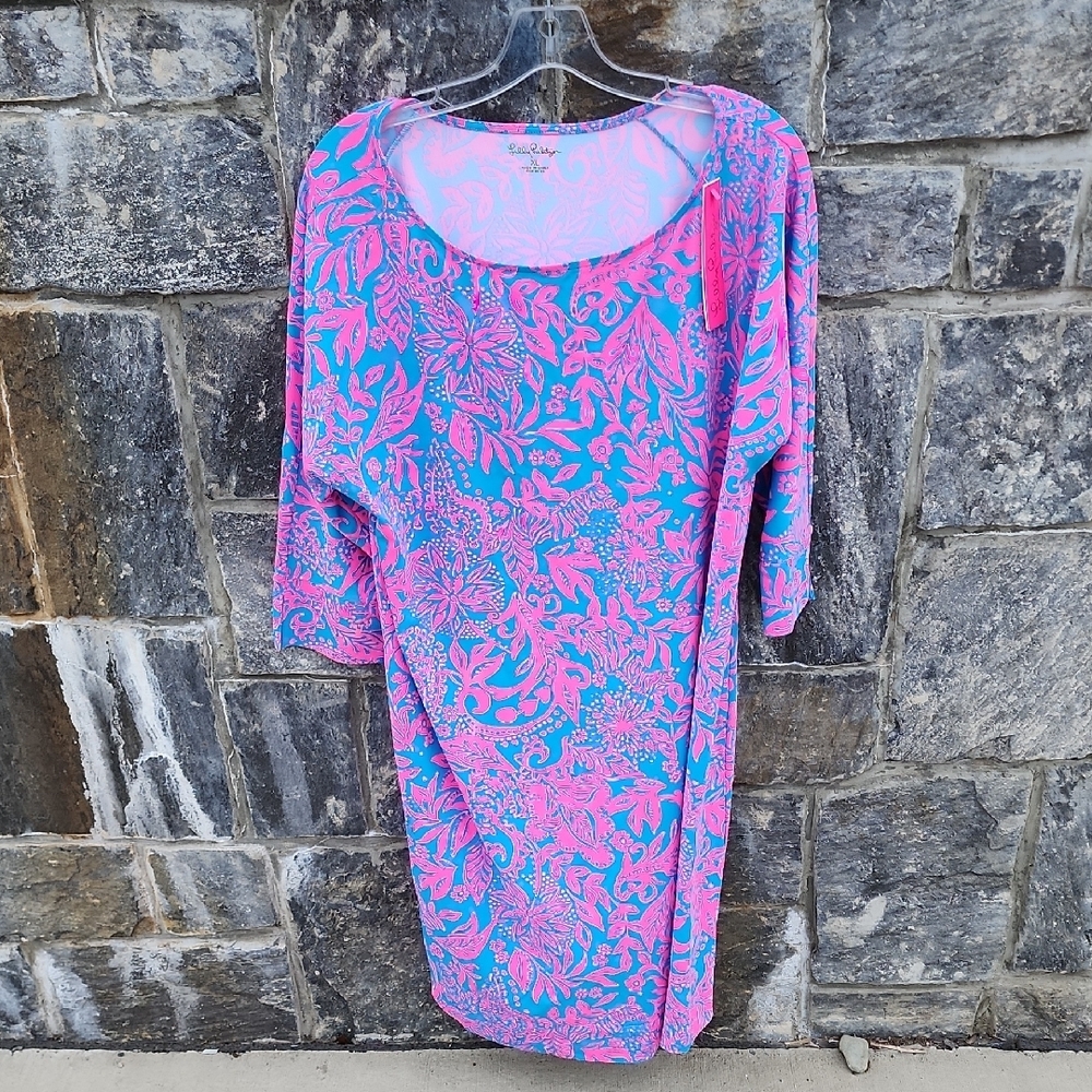NWT Lilly Pulitzer Braedyn Dress UPF 50+ Pink & Turquoise Floral XL